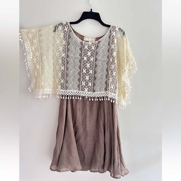 Anthropologie A'reve Eyelet Dolman Dress Womens Size L Brown Lace Overlay - Picture 6 of 13